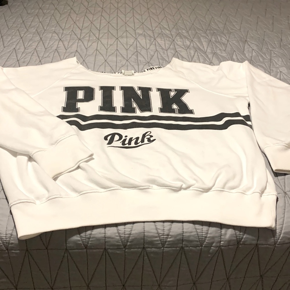 Victorias Secret/Pink cut crew neck white sweatshirt- large